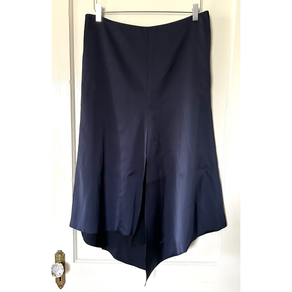 Tibi Navy Bonded Satin High Waisted Draped Skirt 2